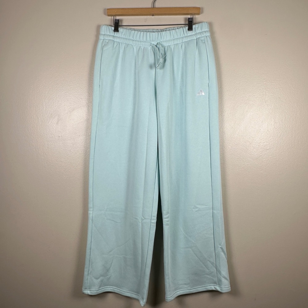 Adidas Women's L Wide Leg Fleece Pants Halo Mint Gorpcore y2k NEW